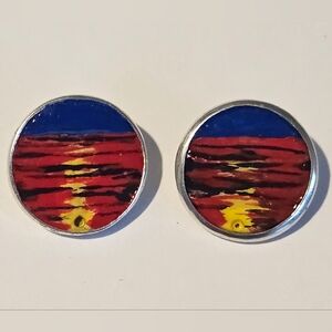 Vintage 1" MCM Italian Sterling Silver Murano Art Glass Sunset Earrings